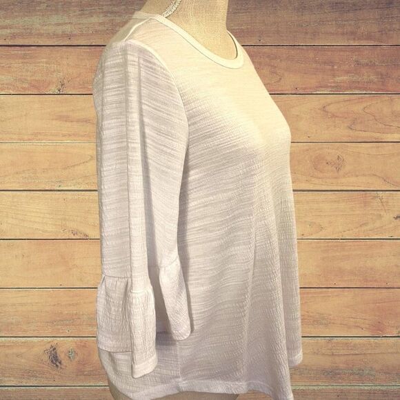New Directions, Sm-Med, All White Peasant Style Belle Elbow Sleeve Top - Picture 3 of 6